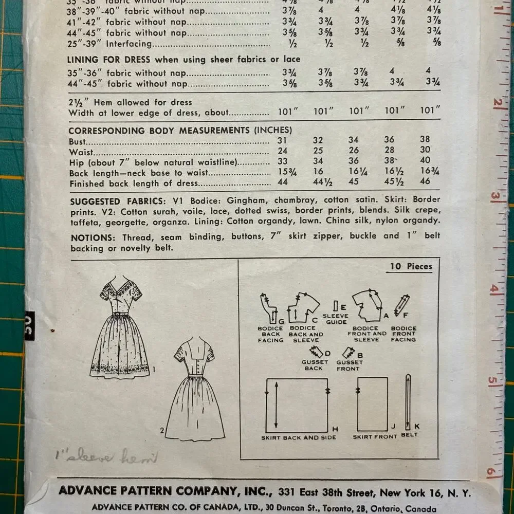 Vtg 50s Advance 9672 Belted Dress w/ Gathered Sleeves Sewing Pattern Women Sz 12
